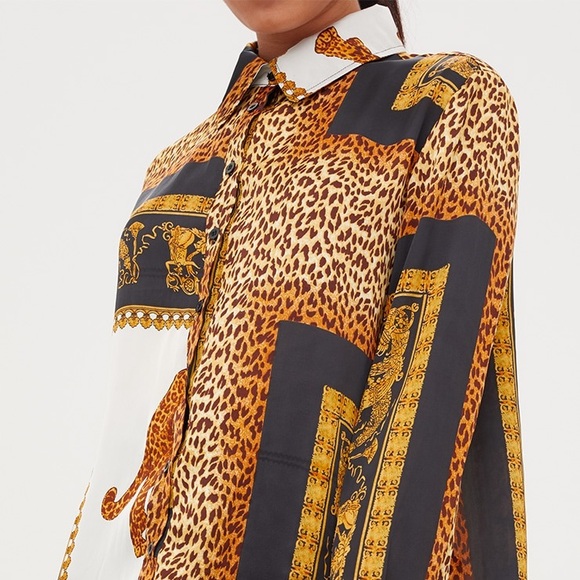PLT Black Leopard Print Satin Oversized Shirt - Picture 3 of 5